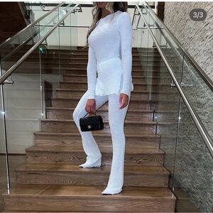 Naked Wardrobe White Long Sleeve Top and Pants Set